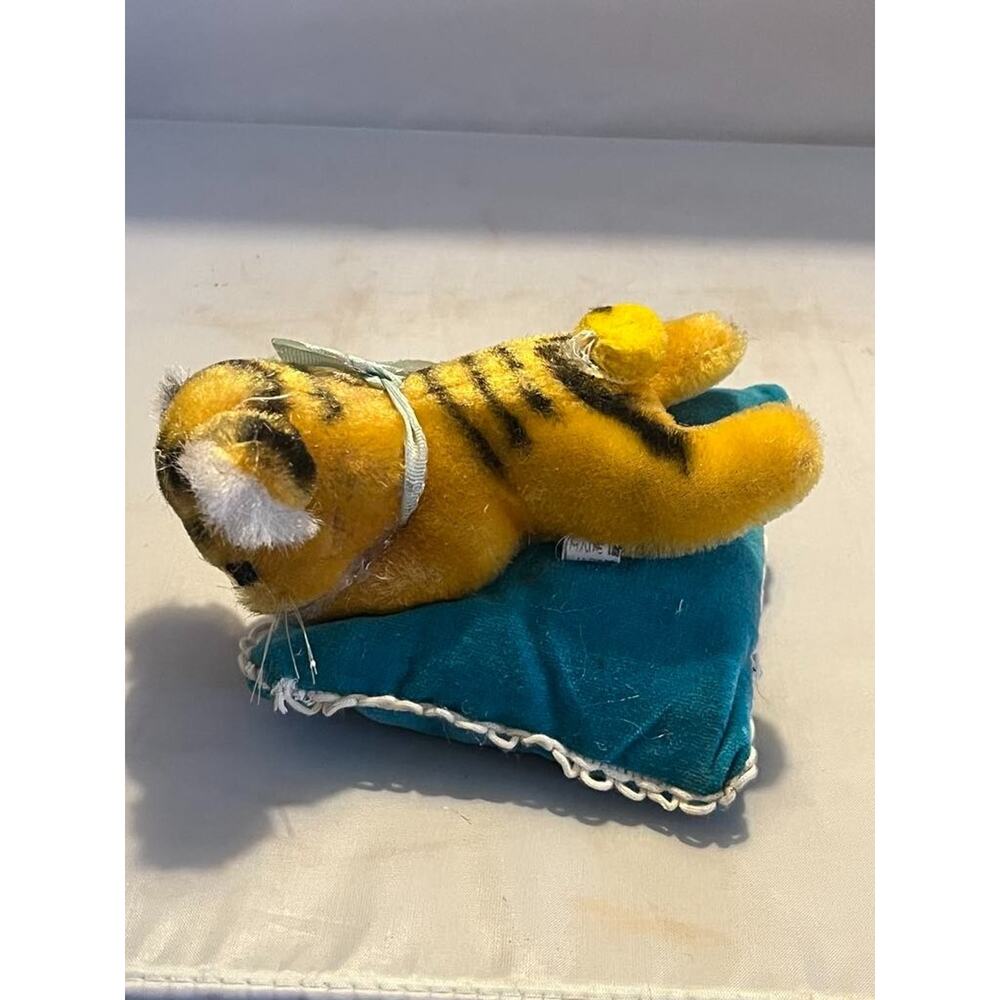 Stuffed Tiger Cub Plush Vintage On Pillow Made In Japan 5" Mid Century